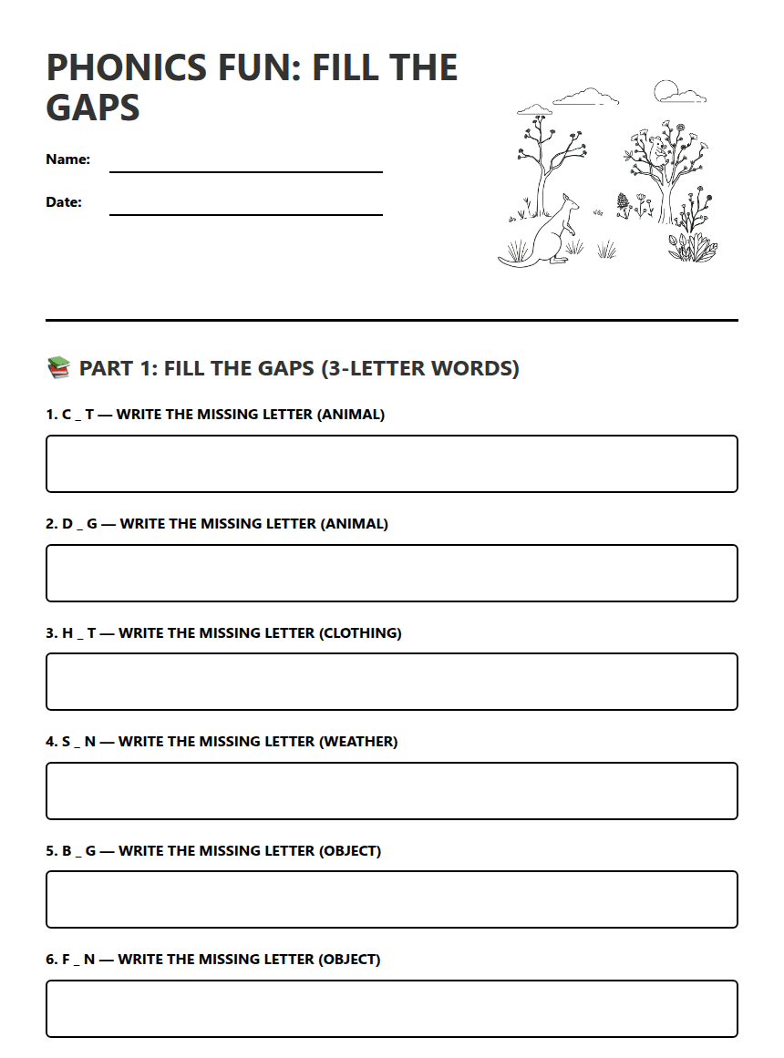 Phonics Fun: Fill the Gaps worksheet preview