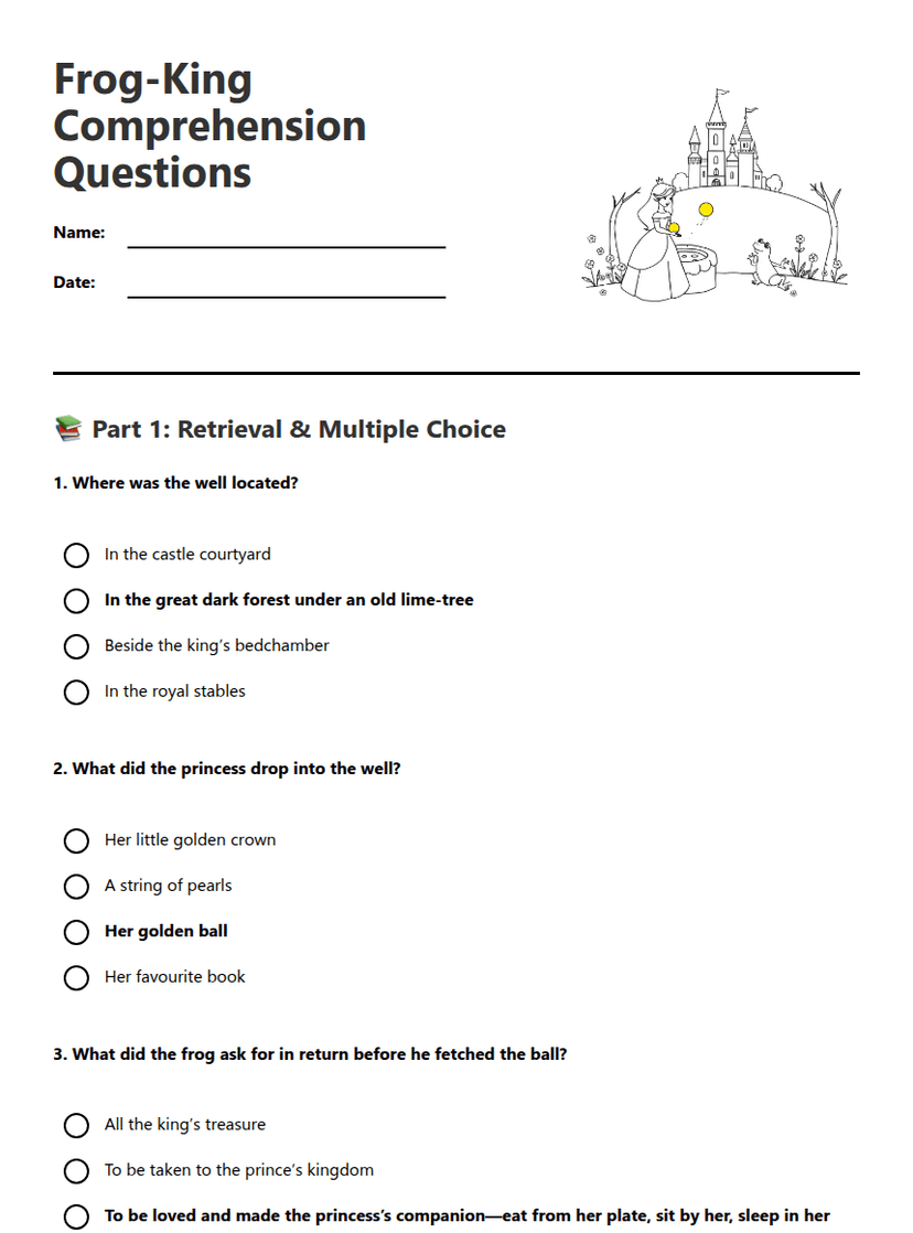 Frog-King Comprehension Questions