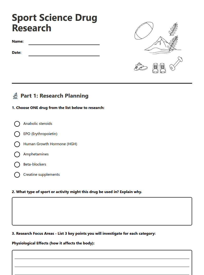 Sport Science Drug Research worksheet preview