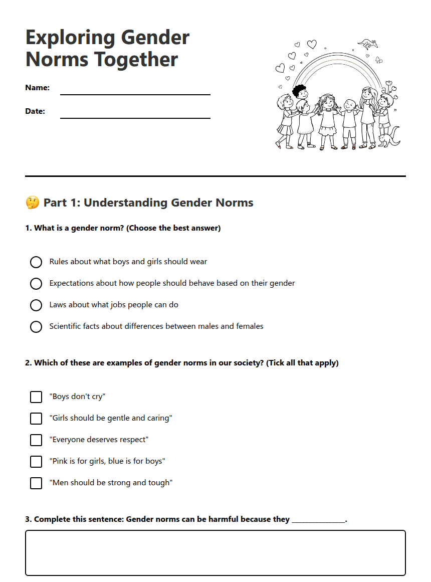 Exploring Gender Norms Together worksheet preview