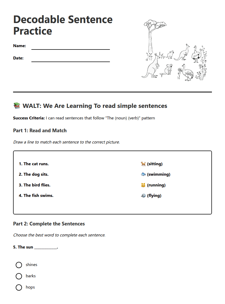 Decodable Sentence Practice worksheet preview