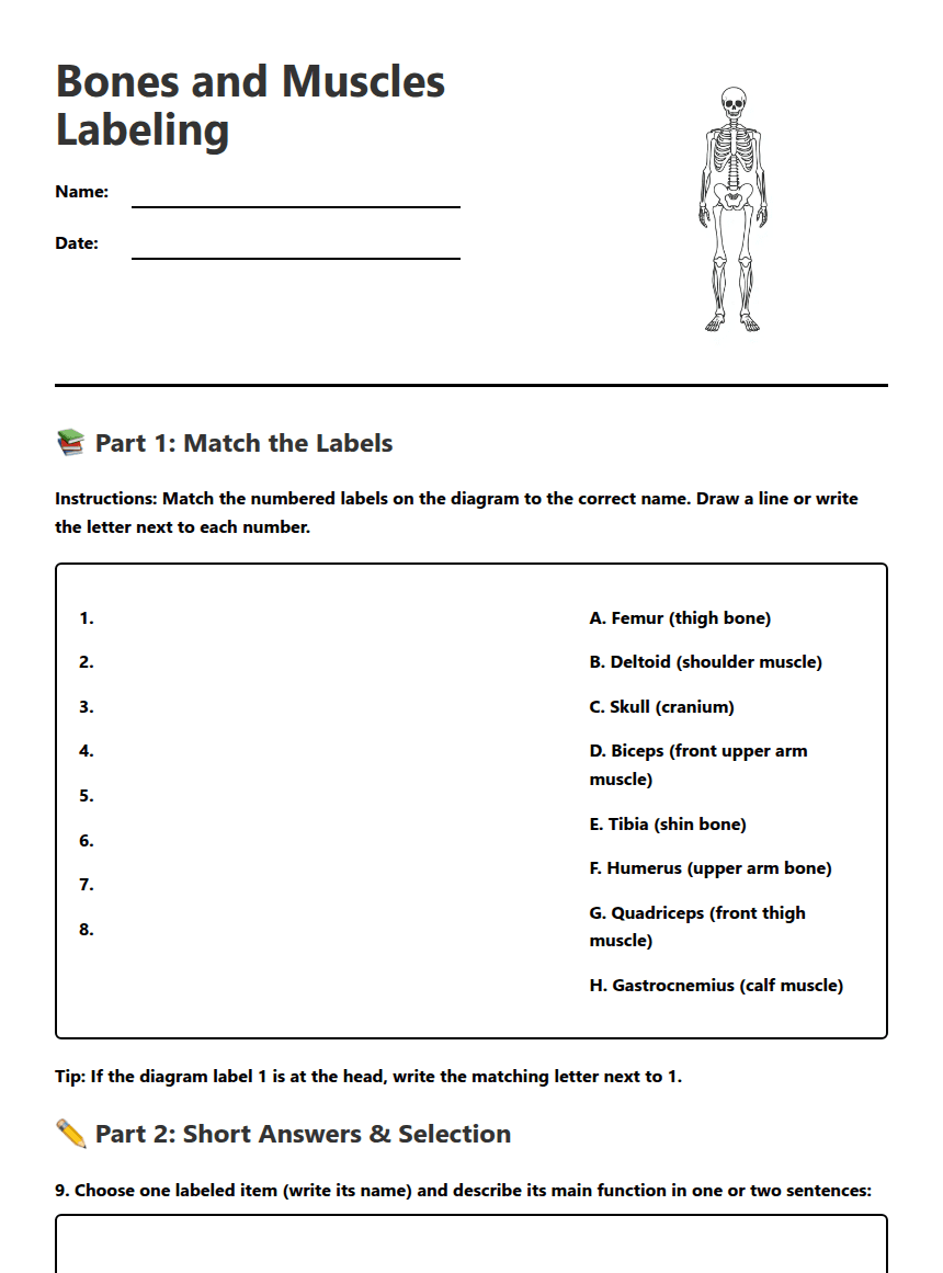 Bones and Muscles Labeling worksheet preview