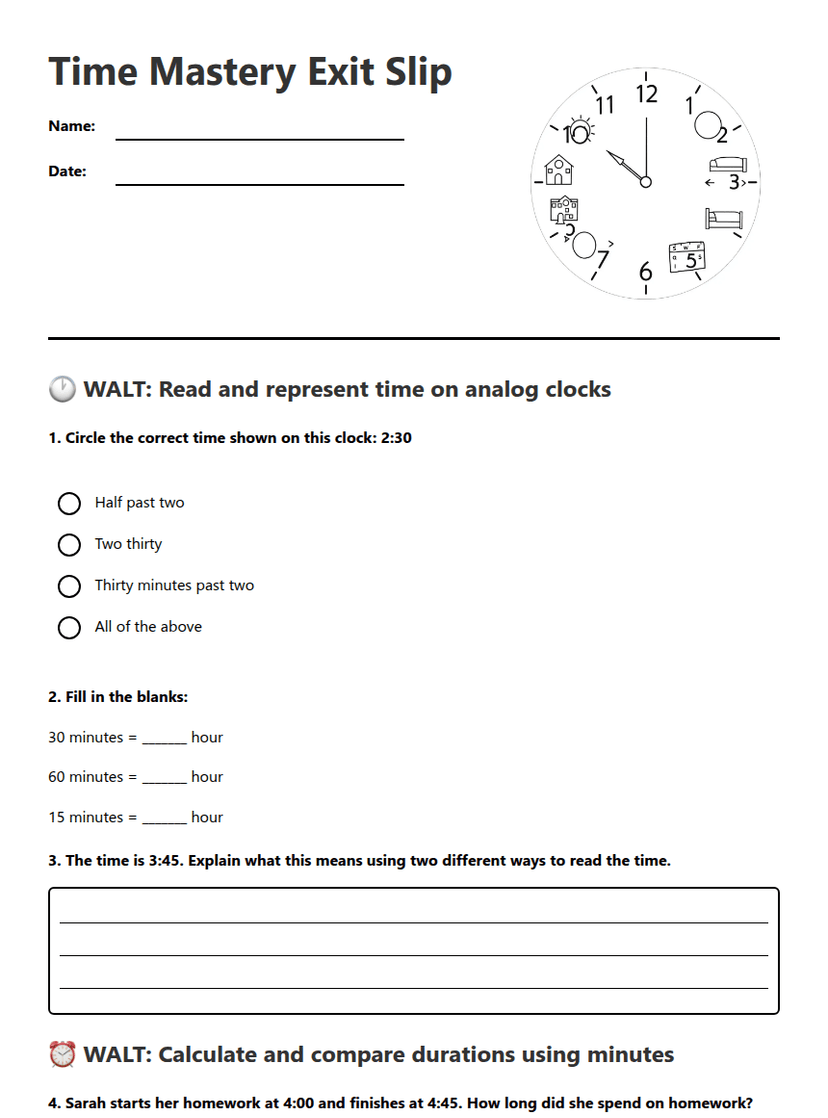 Time Mastery Exit Slip