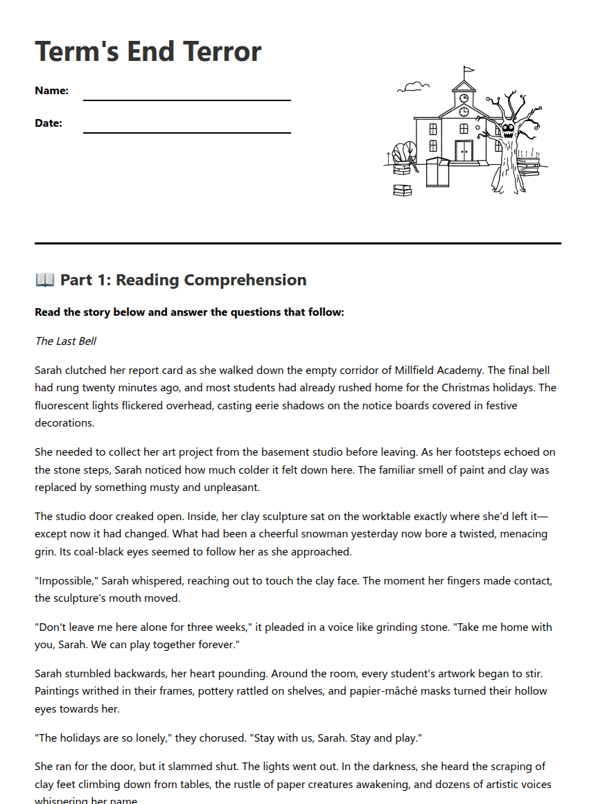 Term's End Terror worksheet preview
