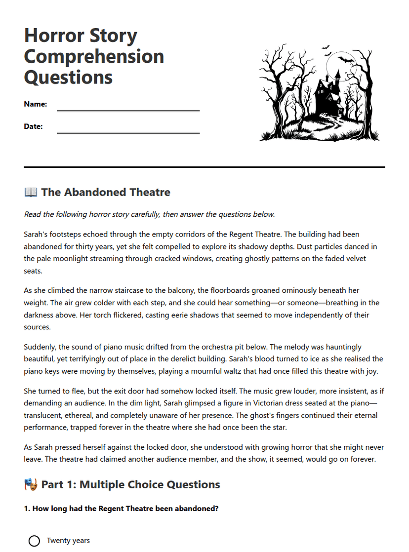 Horror Story Comprehension Questions