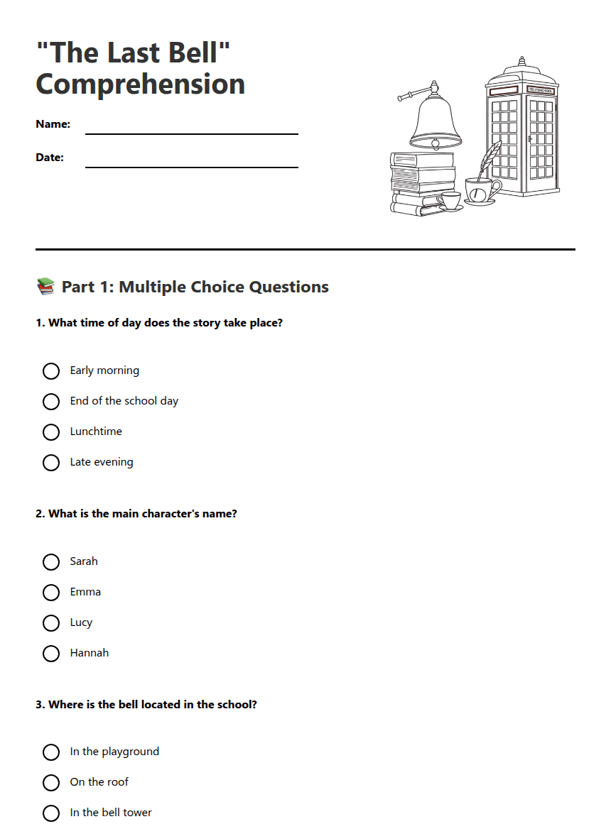 "The Last Bell Comprehension" worksheet preview