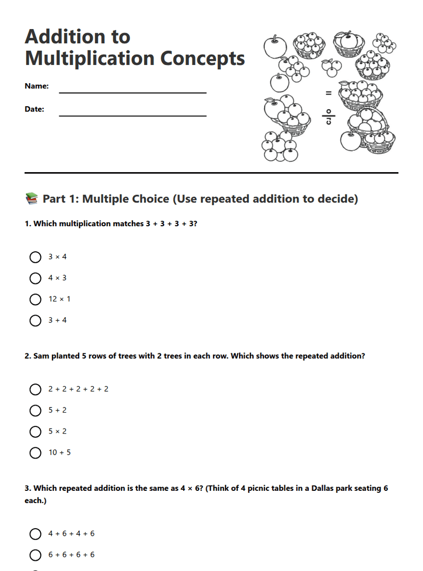 Addition to Multiplication Concepts