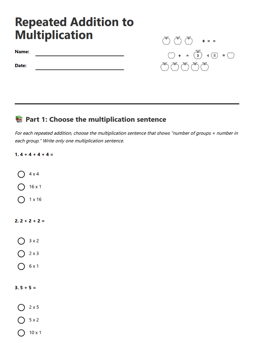 Repeated Addition to Multiplication