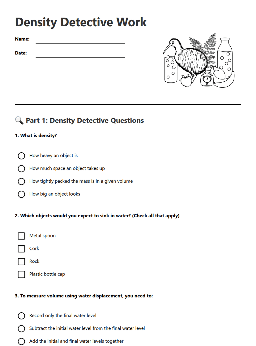 Density Exploration Worksheet