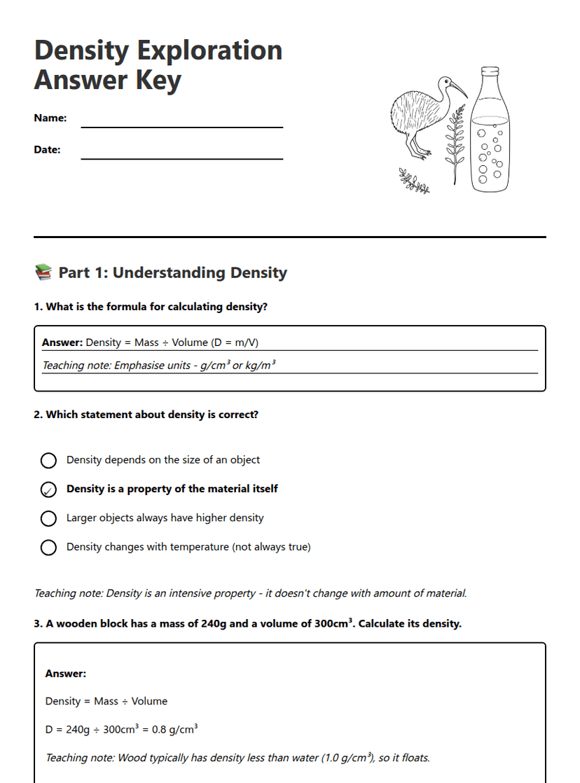 Density Exploration Answer Key