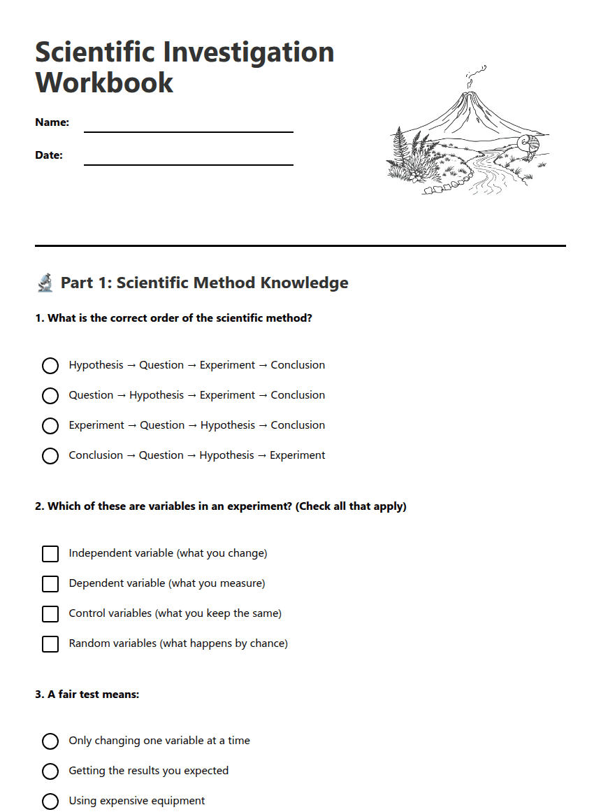 Scientific Investigation Workbook worksheet preview