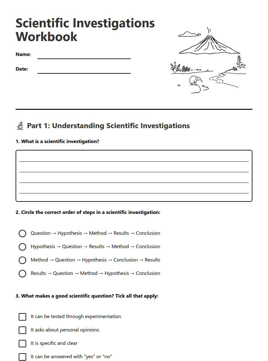 Scientific Investigations Workbook worksheet preview