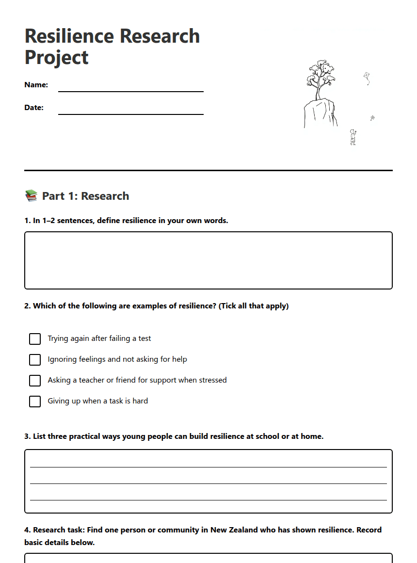 Resilience Research Project worksheet preview