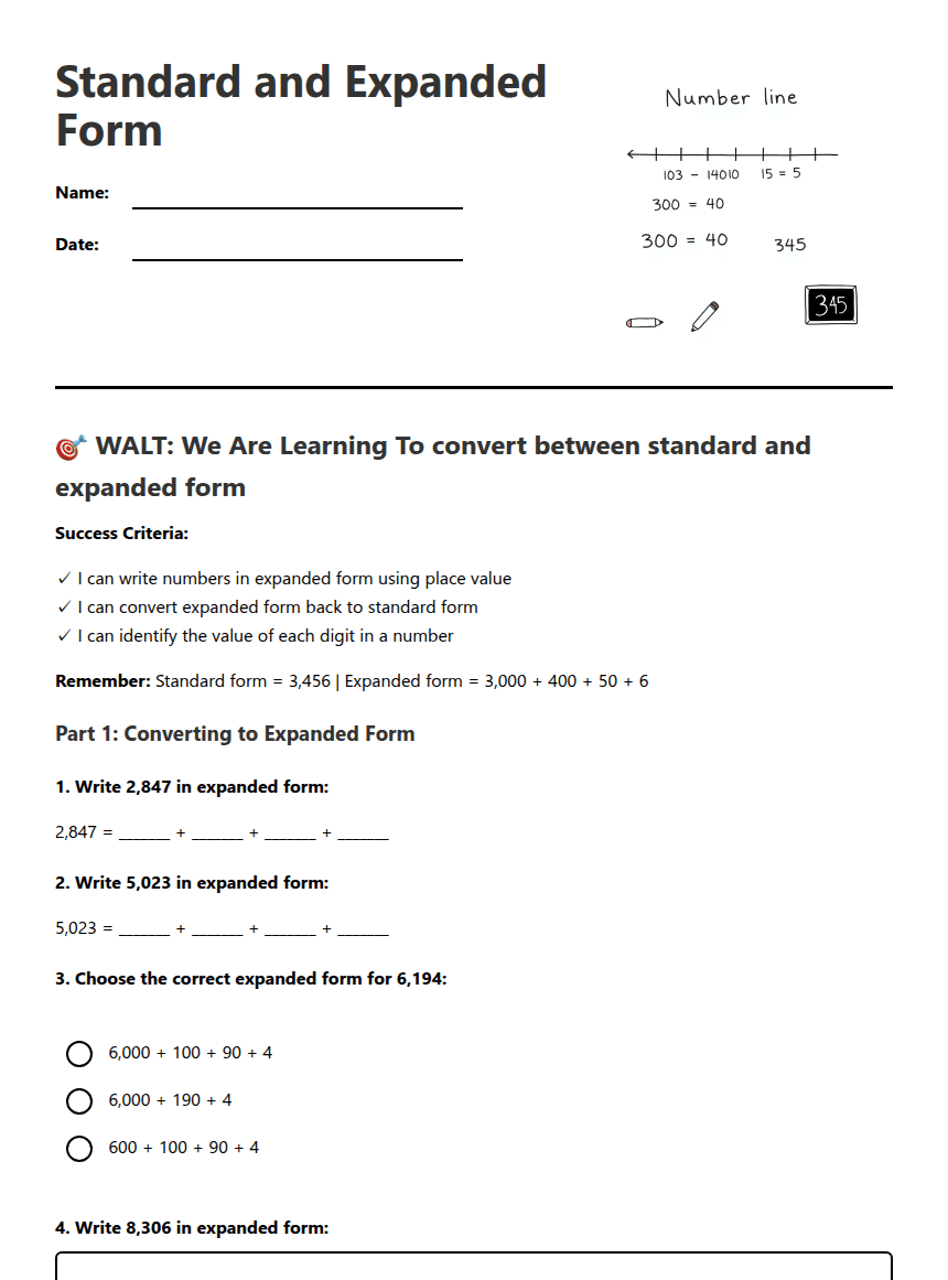 Standard and Expanded Form worksheet preview