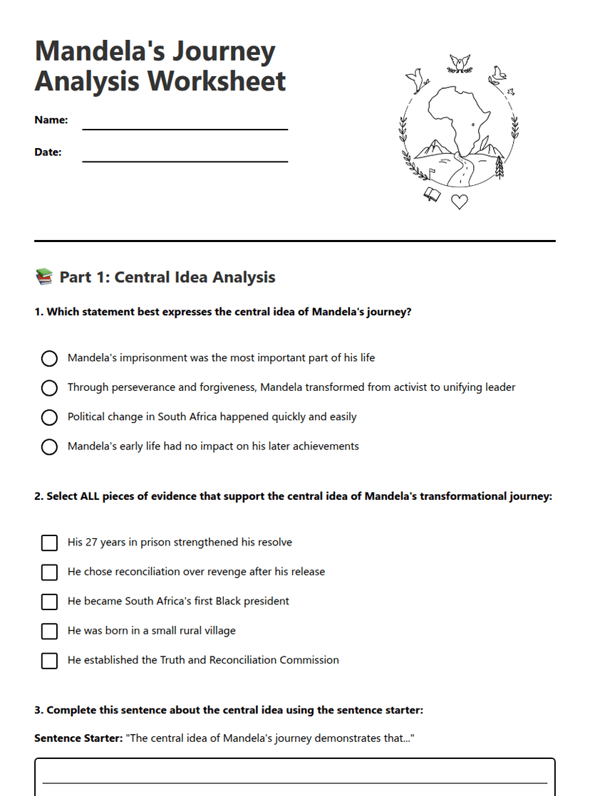 Mandela's Journey Analysis Worksheet