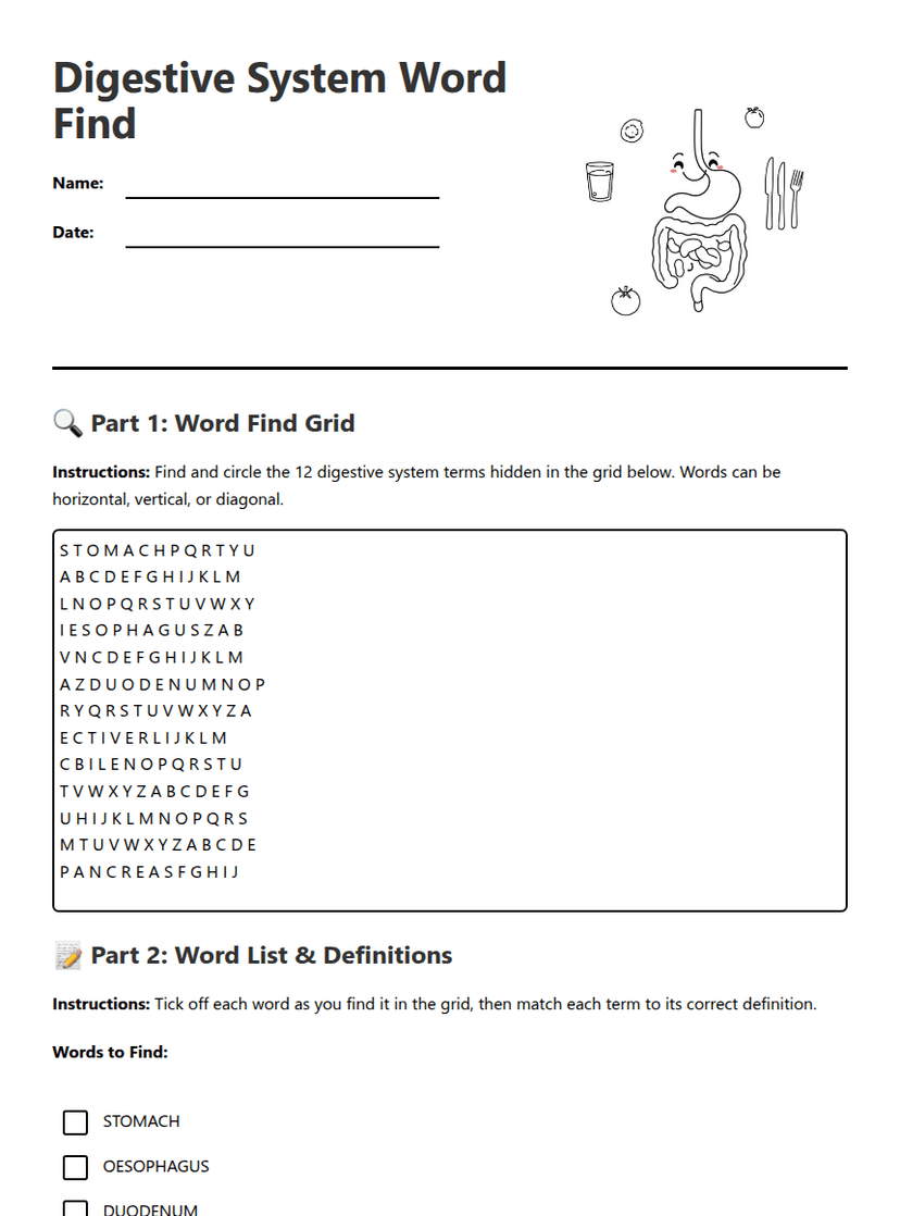 Digestive System Word Find