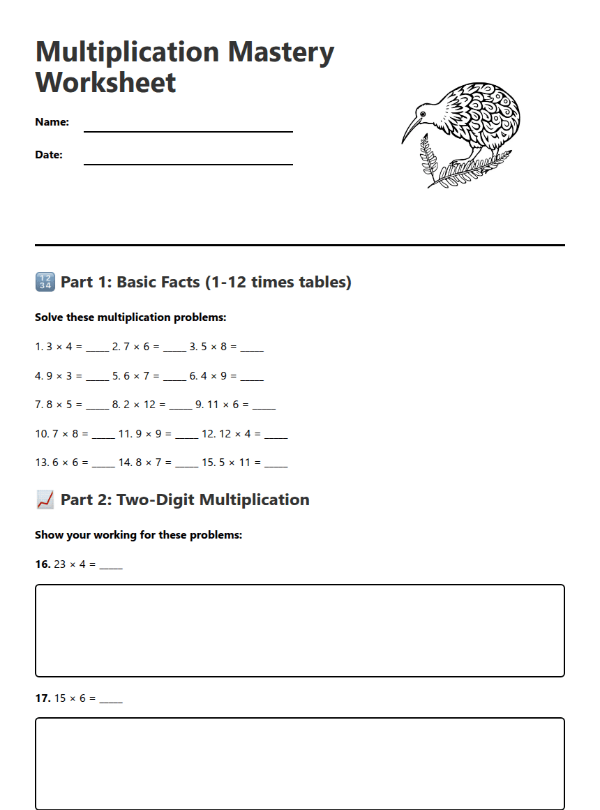 Multiplication Mastery Worksheet worksheet preview
