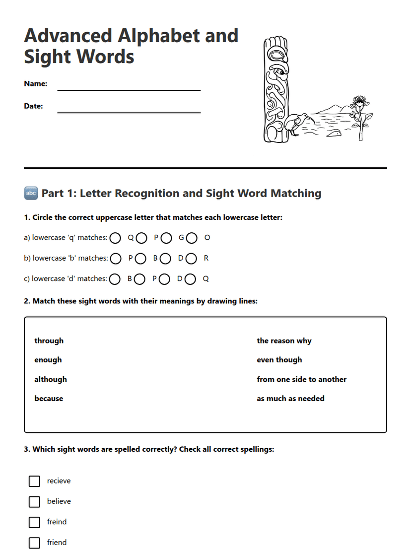 Advanced Alphabet and Sight Words