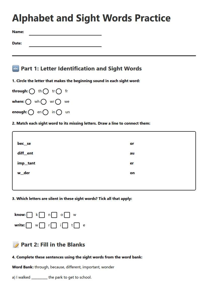 Alphabet and Sight Words Practice