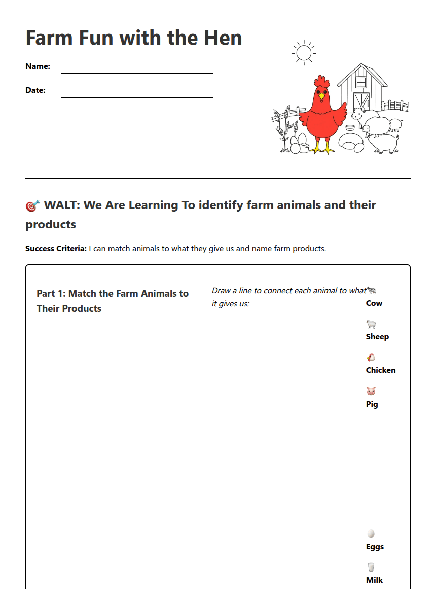 Farm Fun with the Hen worksheet preview