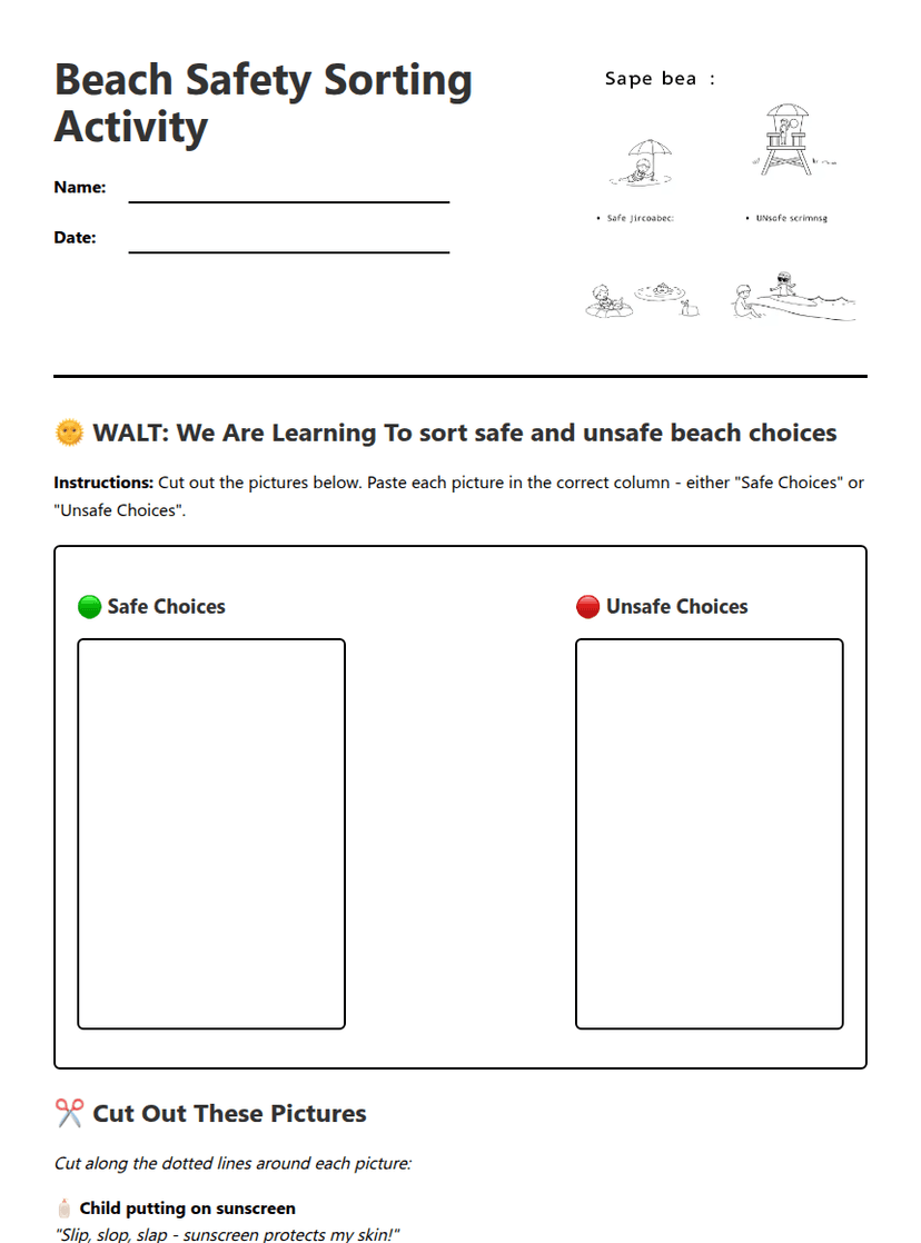Beach Safety Sorting Activity