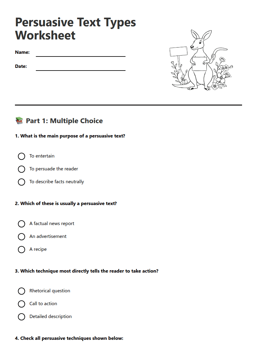 Persuasive Text Types Worksheet worksheet preview