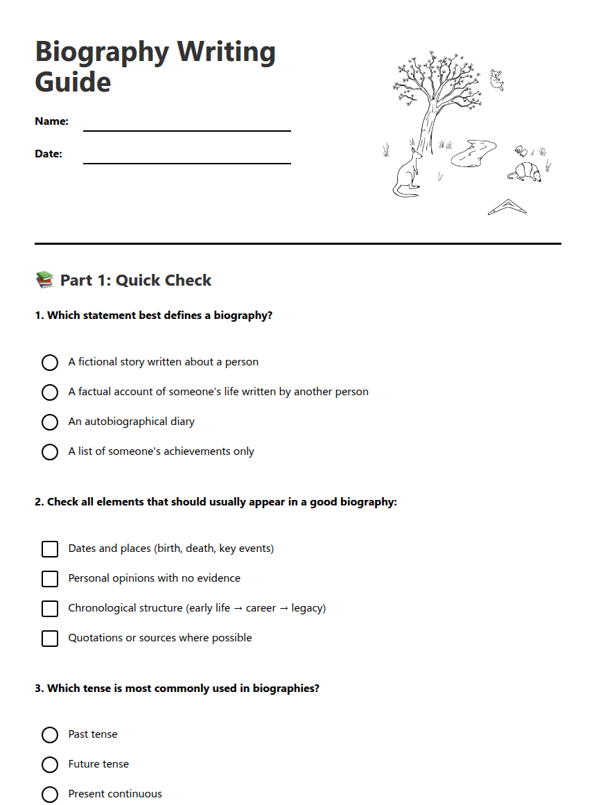 Biography Writing Guide worksheet preview