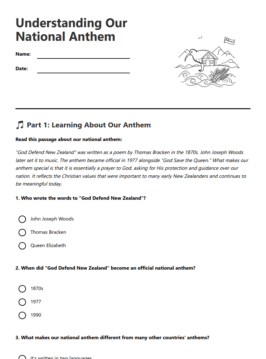 Understanding Our National Anthem worksheet preview