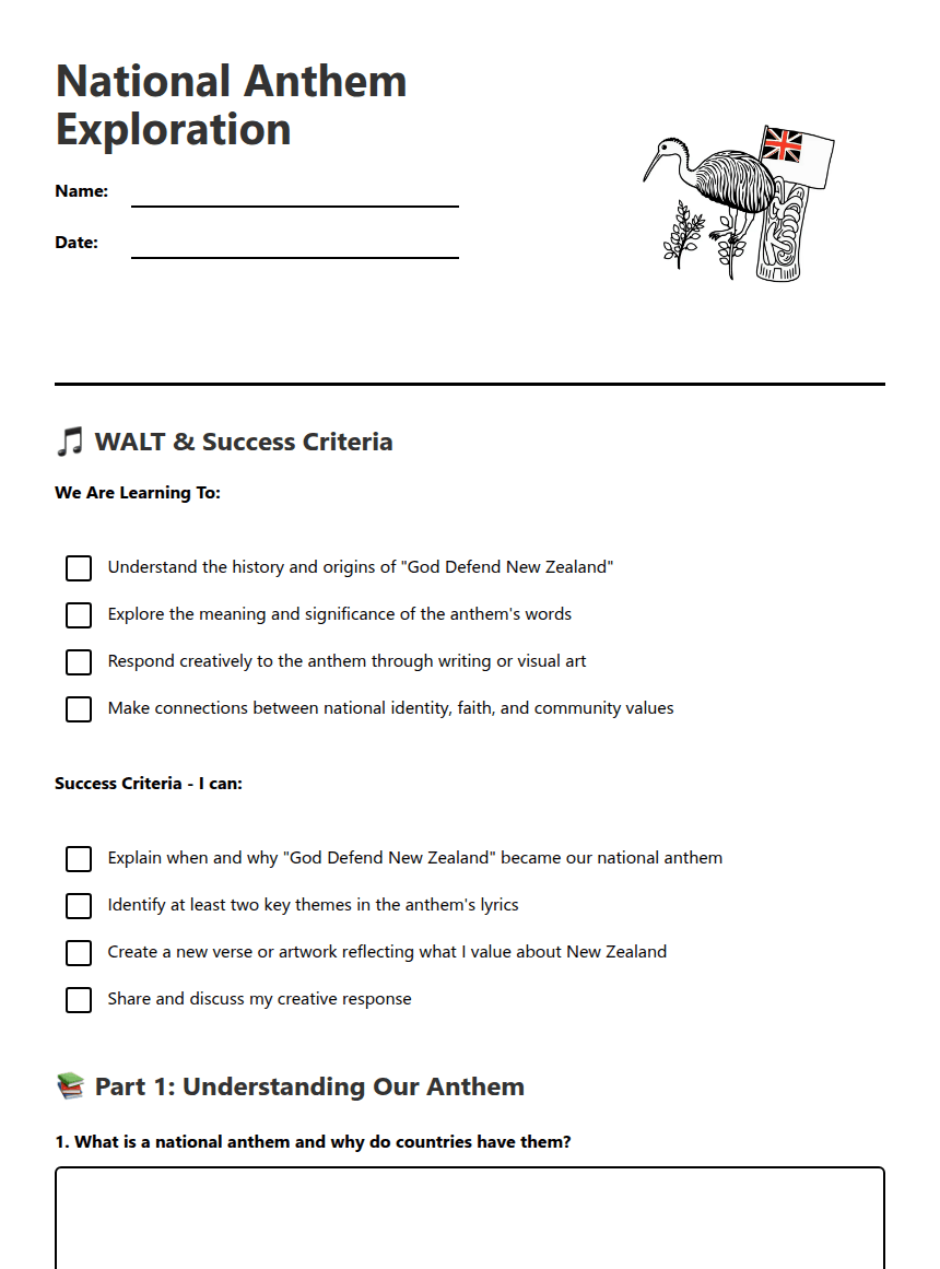 National Anthem Exploration worksheet preview