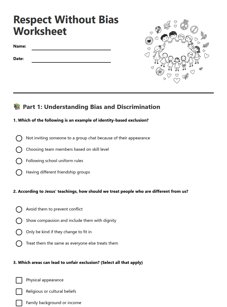 Respect Without Bias Worksheet worksheet preview