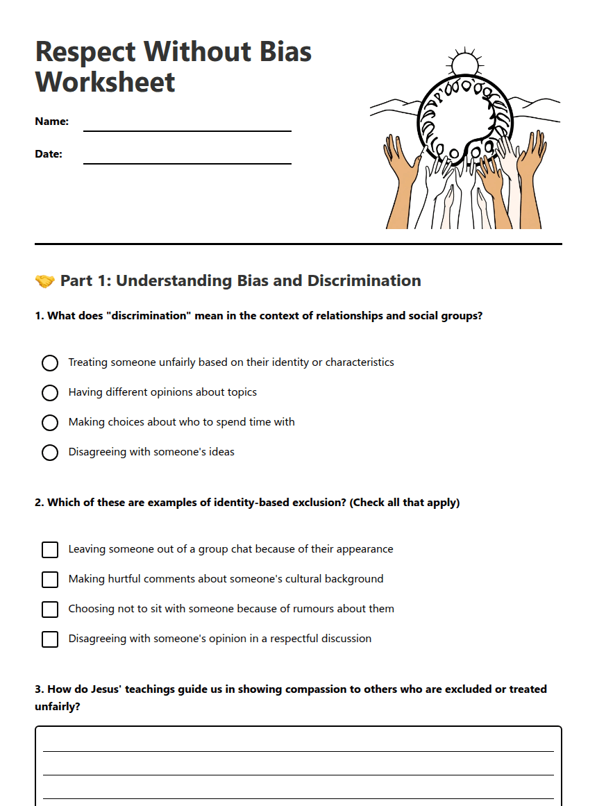 Respect Without Bias Worksheet worksheet preview