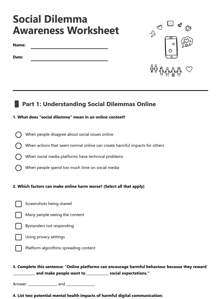 Social Dilemma Awareness Worksheet worksheet preview