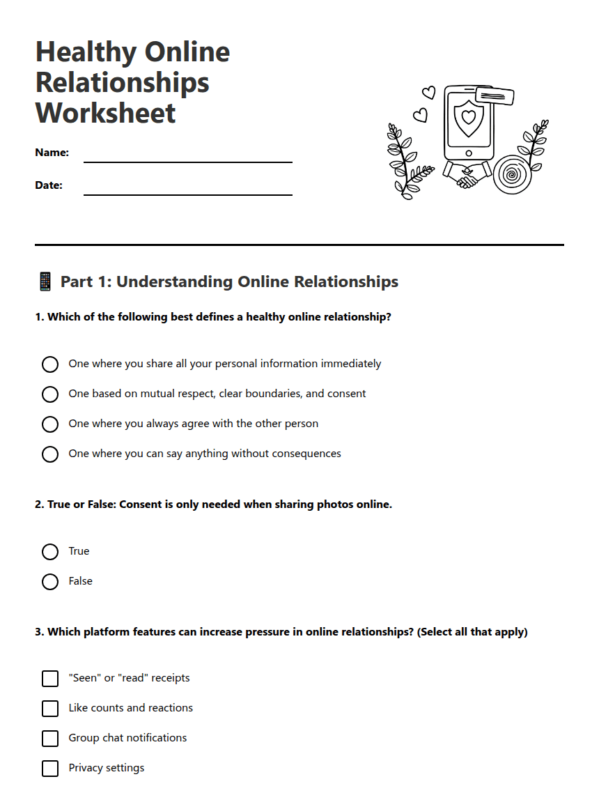 Healthy Online Relationships Worksheet worksheet preview