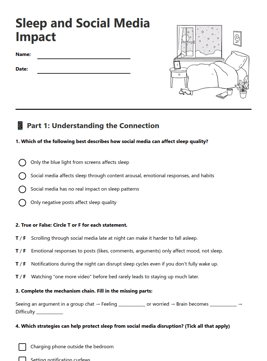 Sleep and Social Media Impact worksheet preview