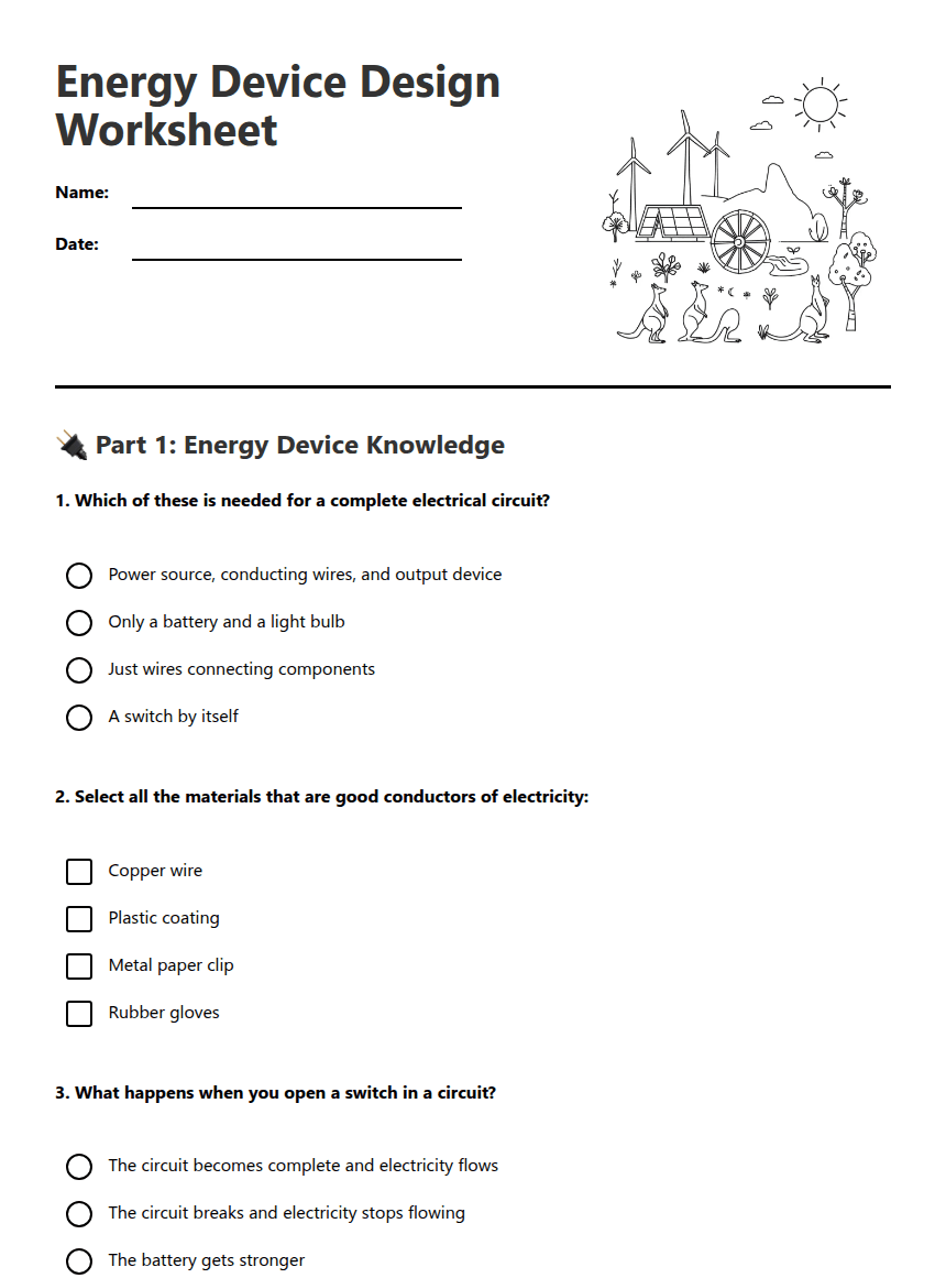 Energy Device Design Worksheet worksheet preview