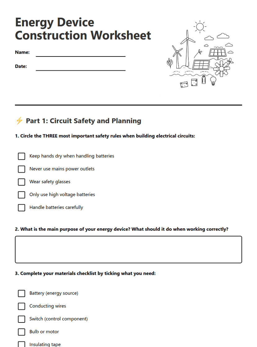Energy Device Construction Worksheet