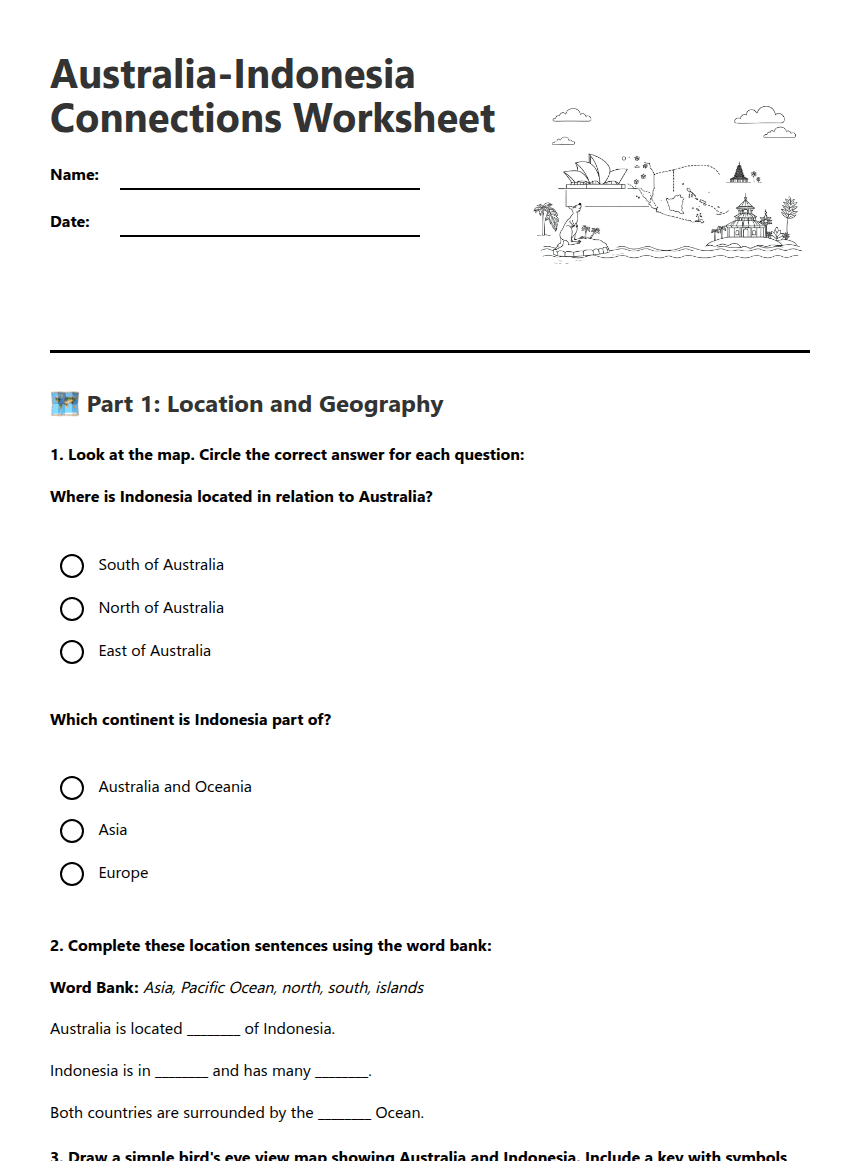Australia-Indonesia Connections Worksheet worksheet preview