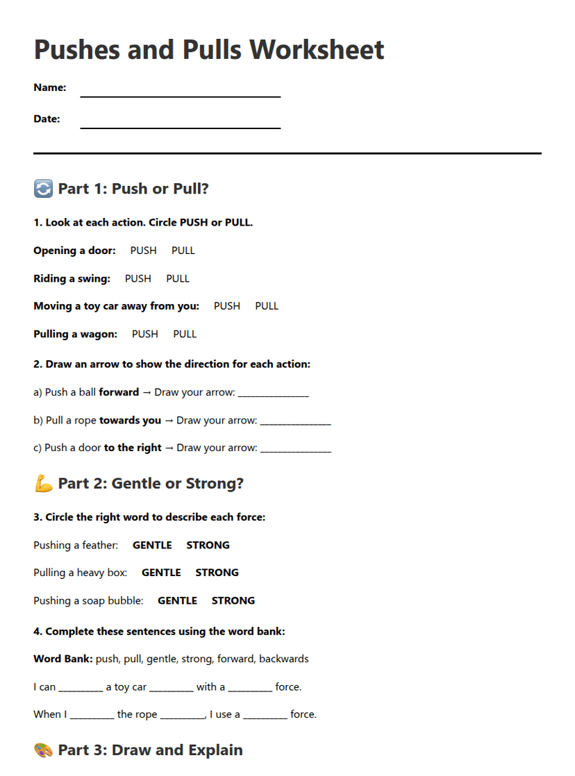 Pushes and Pulls Worksheet