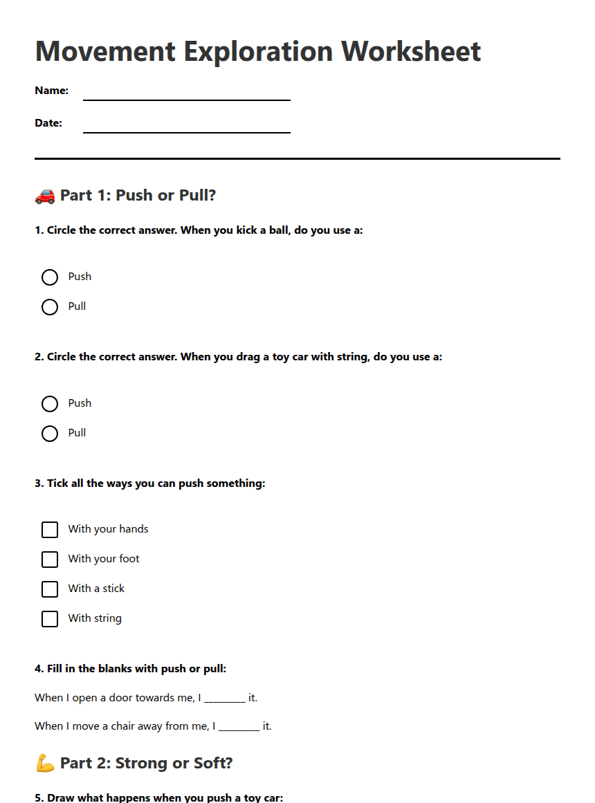 Movement Exploration Worksheet worksheet preview