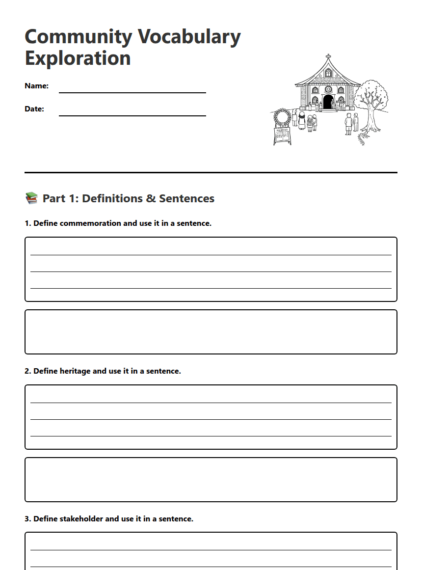 Community Vocabulary Exploration worksheet preview