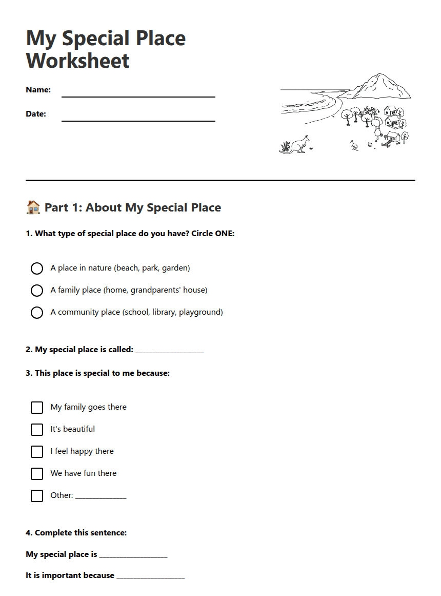 My Special Place Worksheet worksheet preview