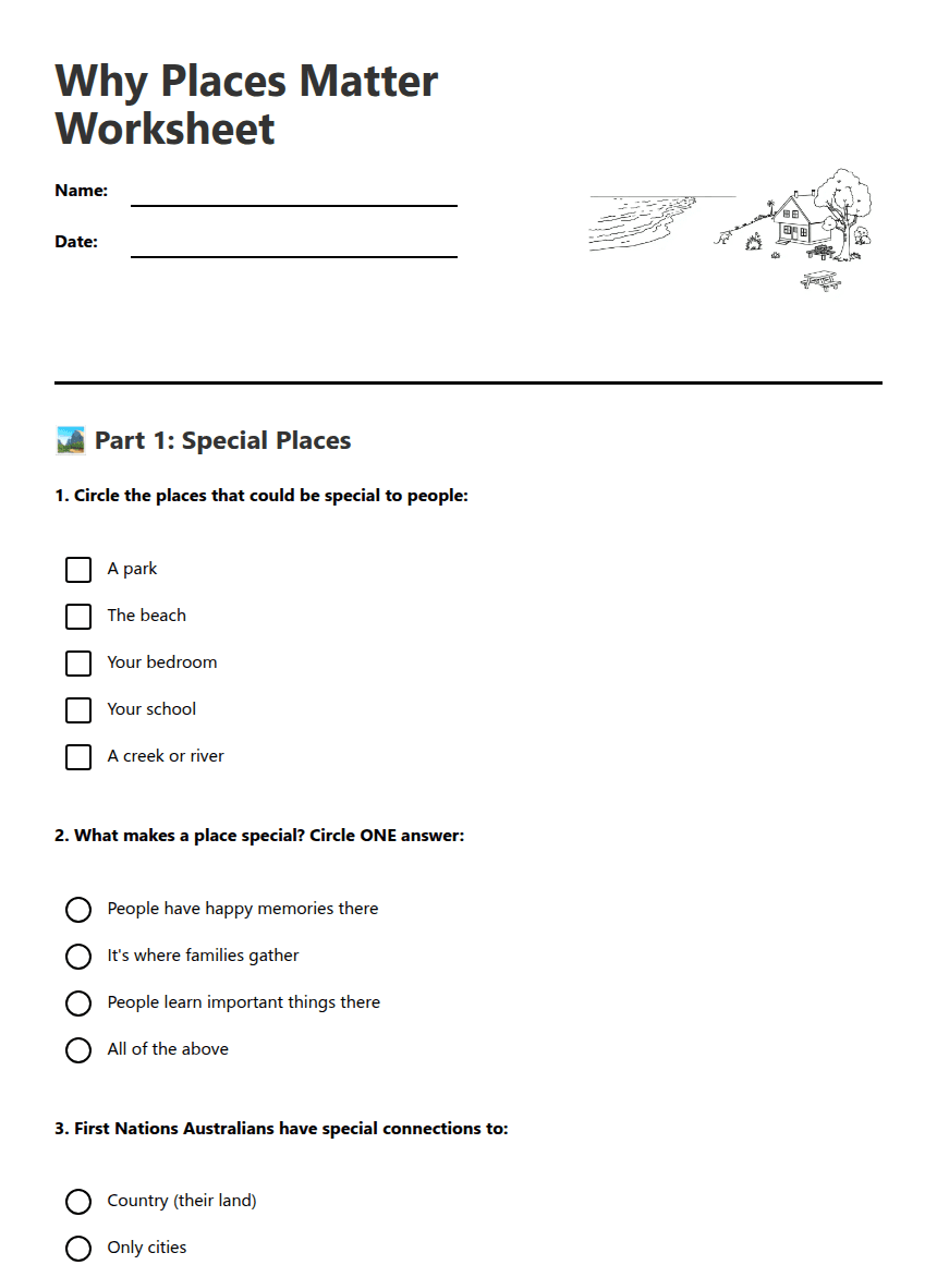 Why Places Matter Worksheet worksheet preview