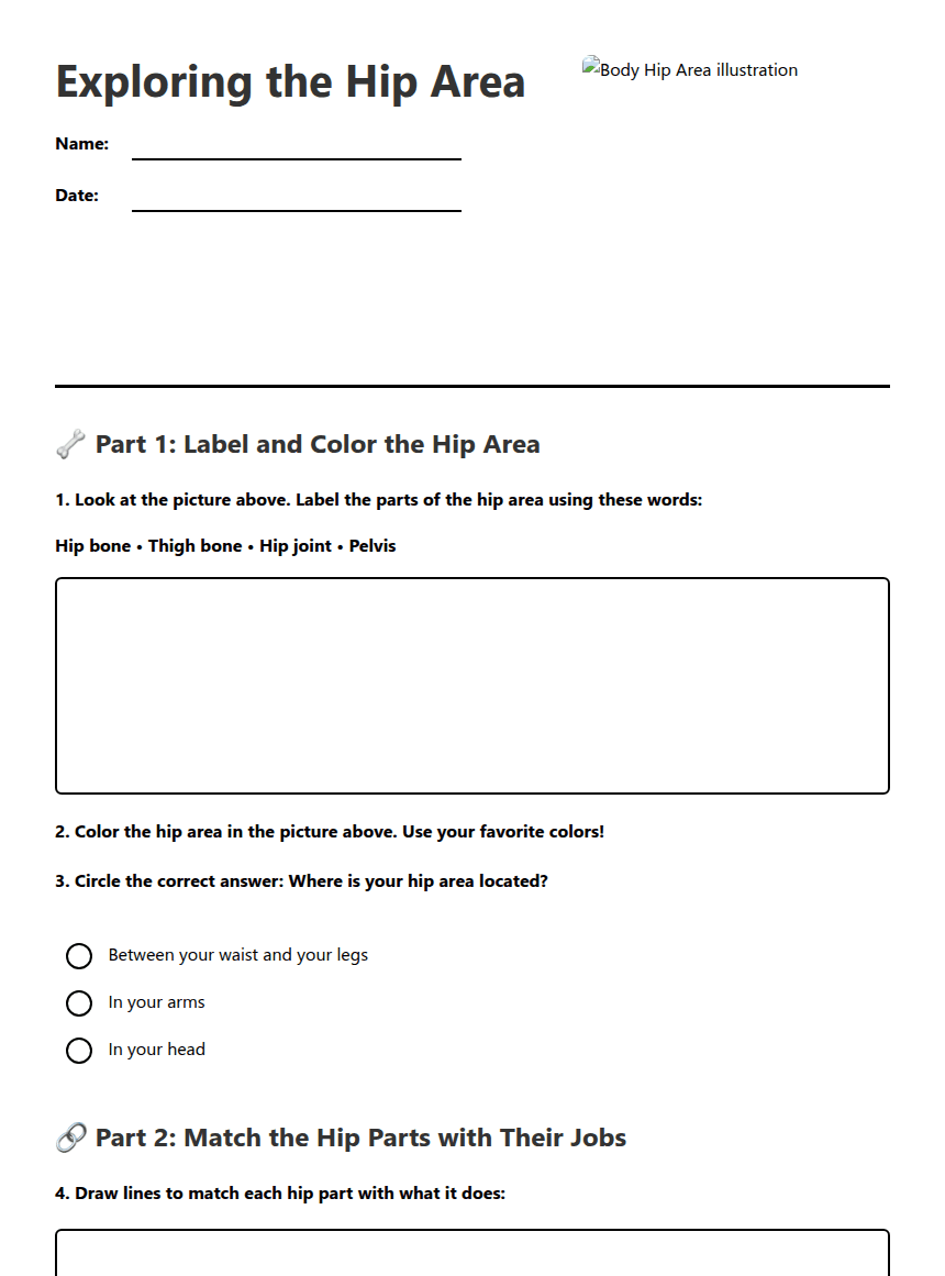 Exploring the Hip Area worksheet preview