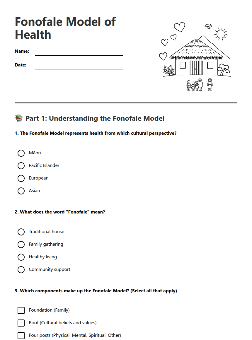 Fonofale Model of Health worksheet preview