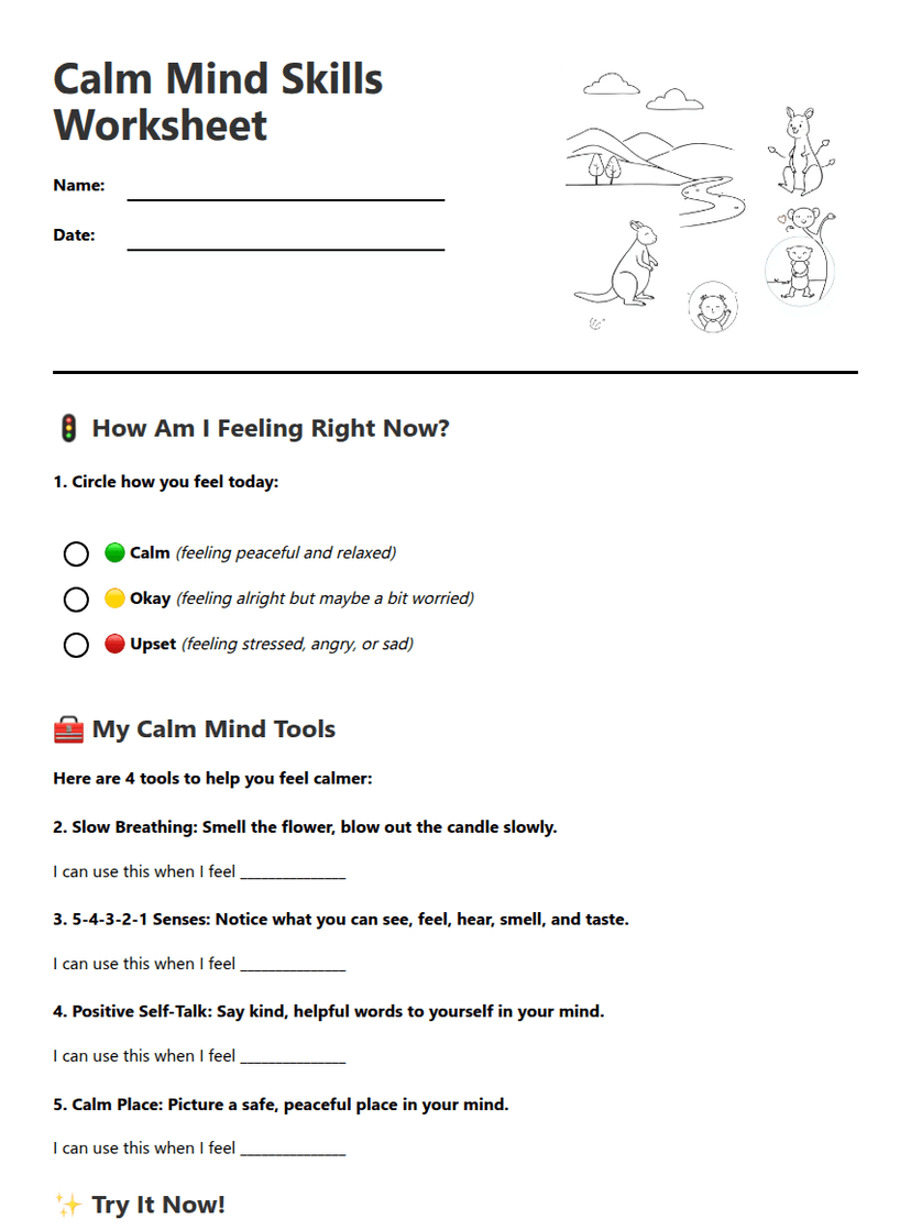 Calm Mind Skills Worksheet