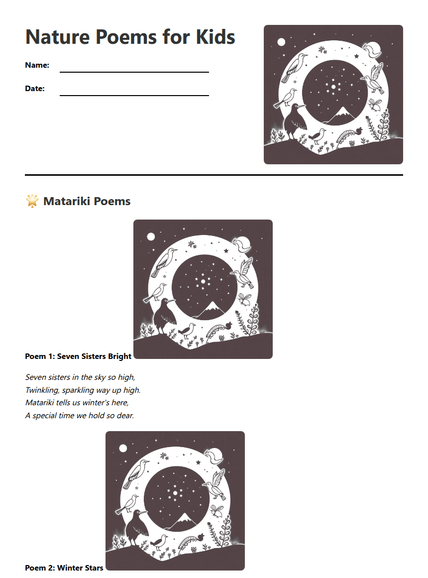 Nature Poems for Kids worksheet preview