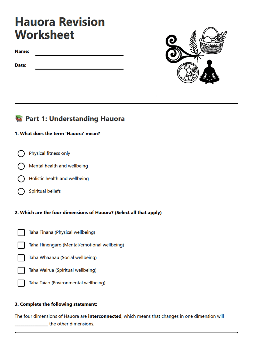 Hauora Revision Worksheet