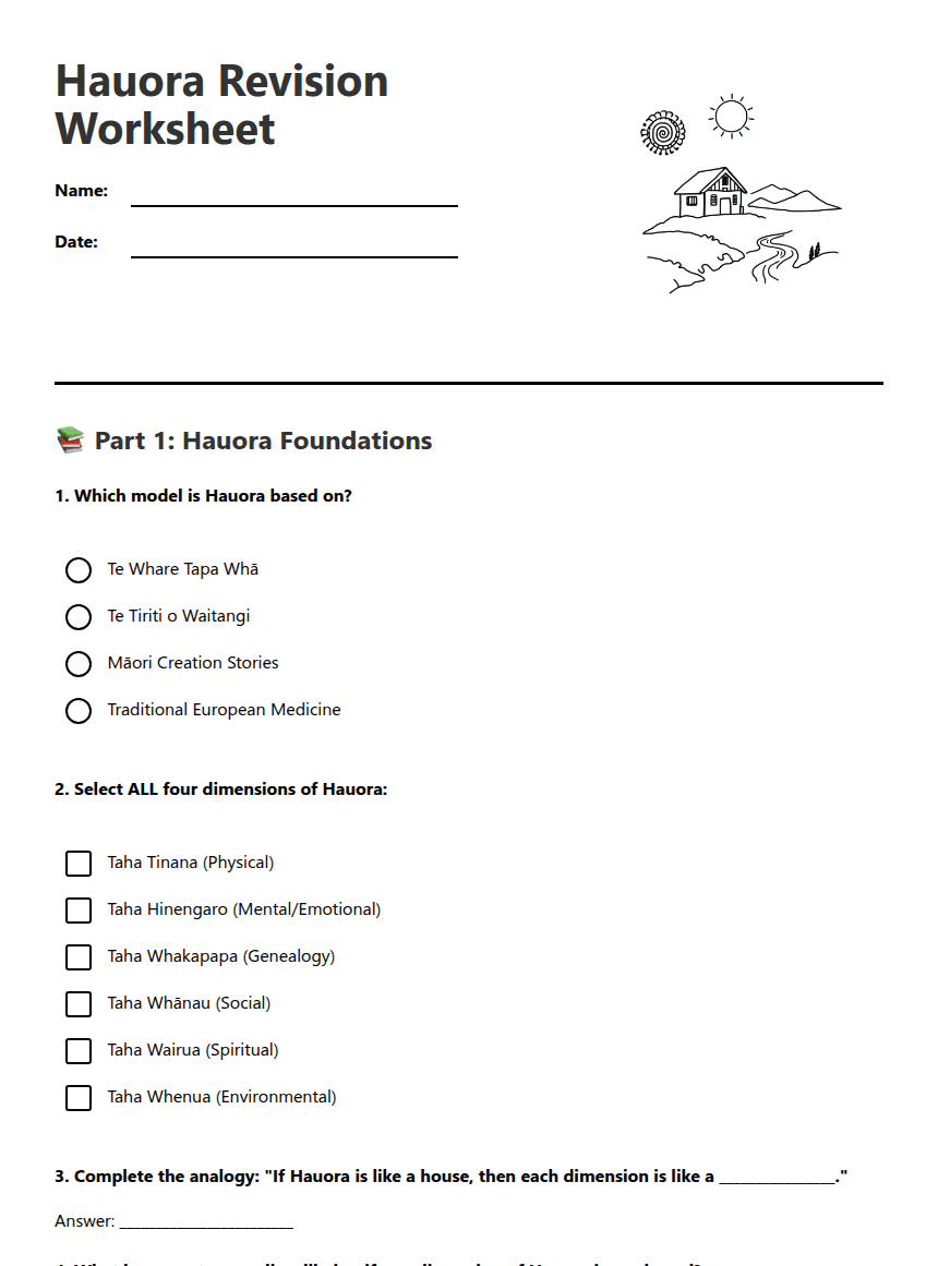 Hauora Revision Worksheet worksheet preview