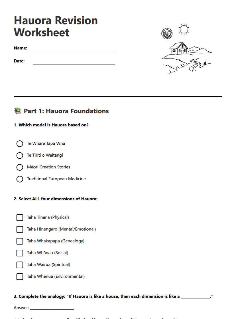 Hauora Revision Worksheet