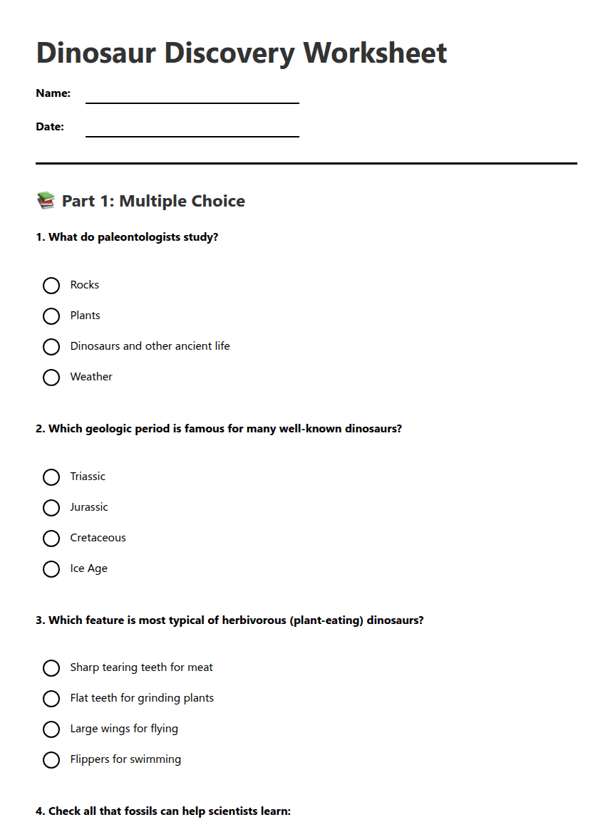 Dinosaur Discovery Worksheet worksheet preview